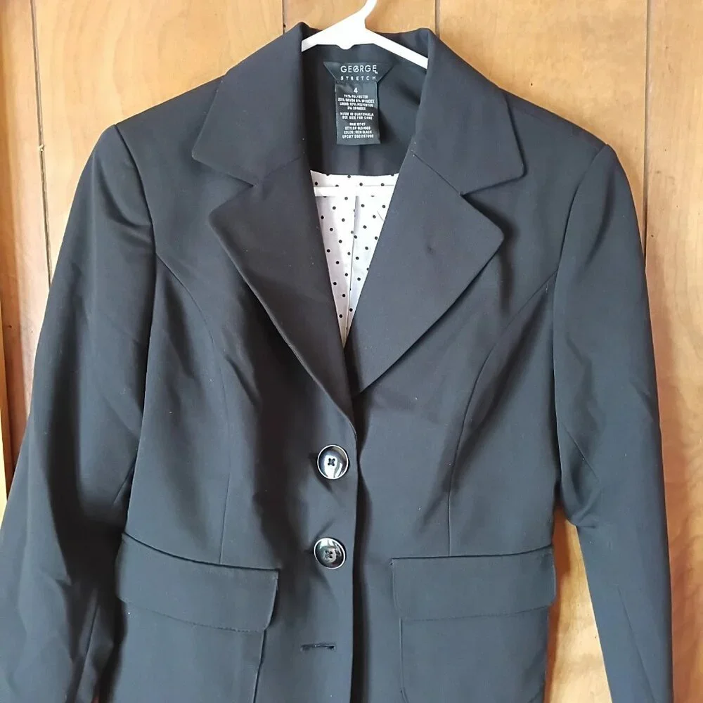 George Stretch Women’s Black Blazer Size 4 Fitted Career Jacket